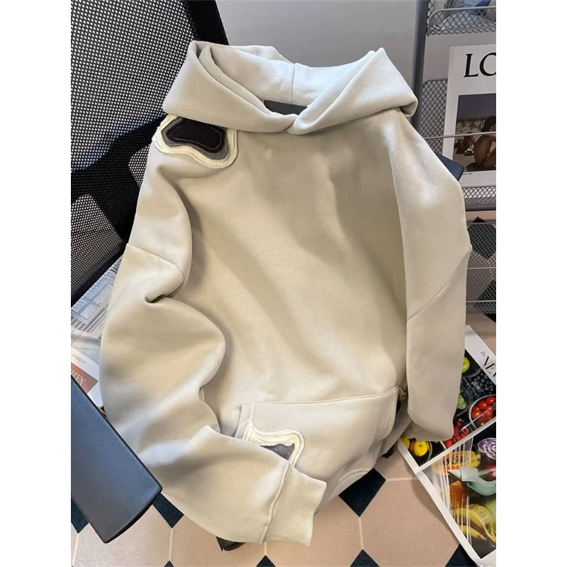 

Embroidered Patch Hooded Sweatshirt for Women Autumn Winter High-end Velvet Thickened Splicing Jacket