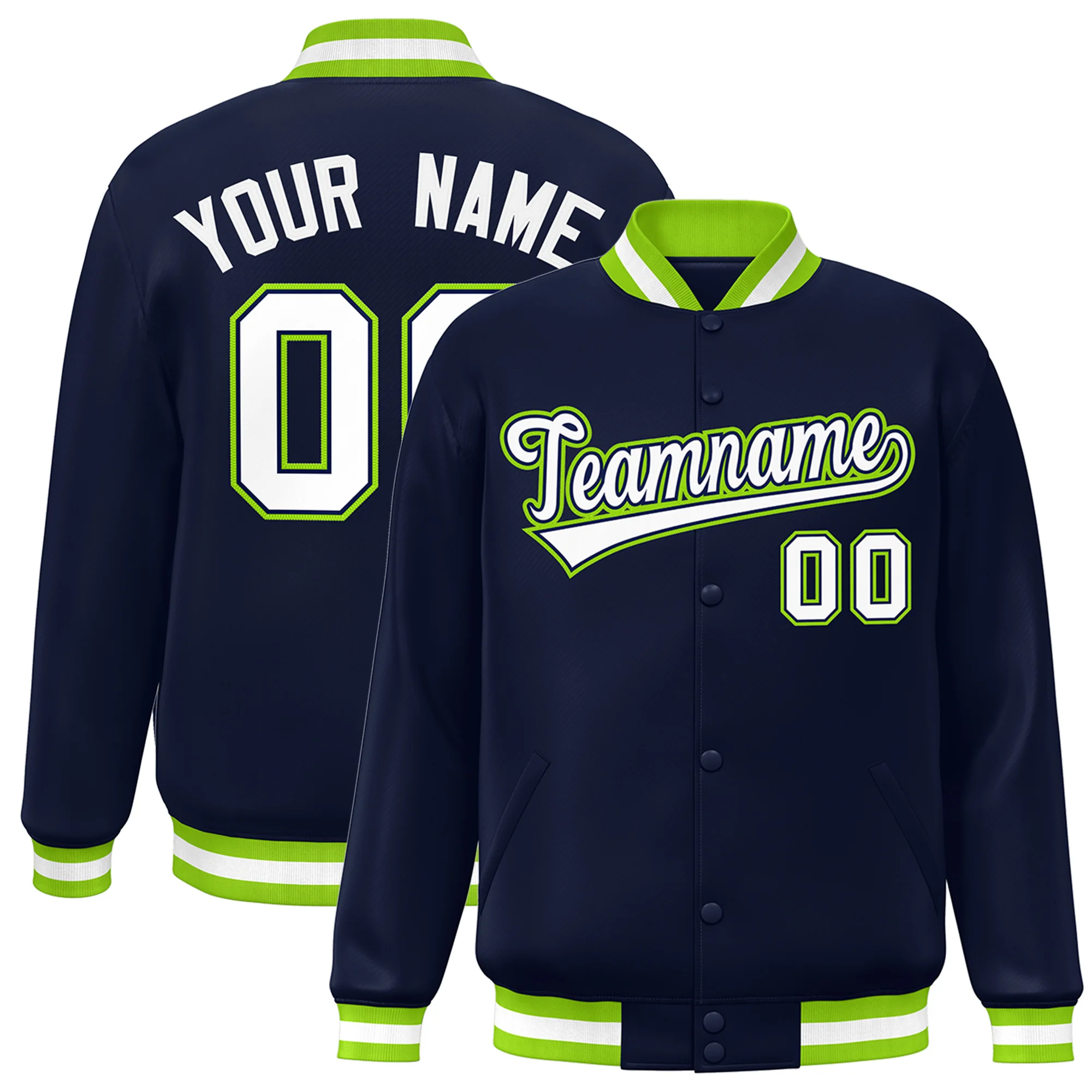 Custom Baseball Jacket Full-Snap Stitched Text Number Logo Varsity Letterman Baseball Jacket