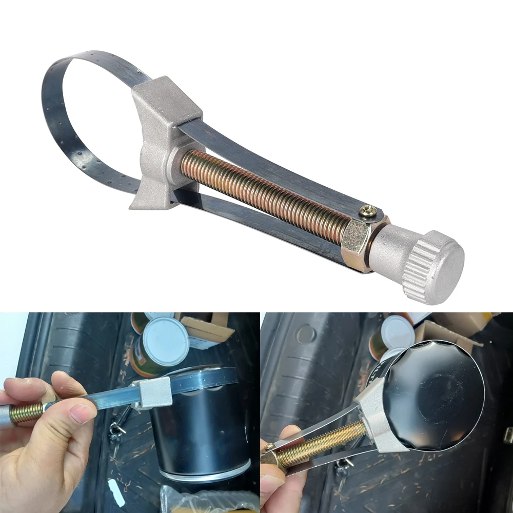 Oil Filter Wrench Heavy Duty Adjustable Steel Strap 60mm-120mm Diameter Universal Car Auto Motorcycle Oil Filter Removal Tool