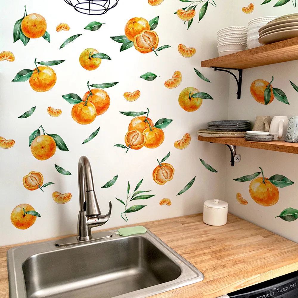 

Orange Leaf Wall Decals Small Fruit Wall Stickers Boho Leaf Vintage Cute Mural for Nursery Kids Room Kitchen Decor Wall Sticker