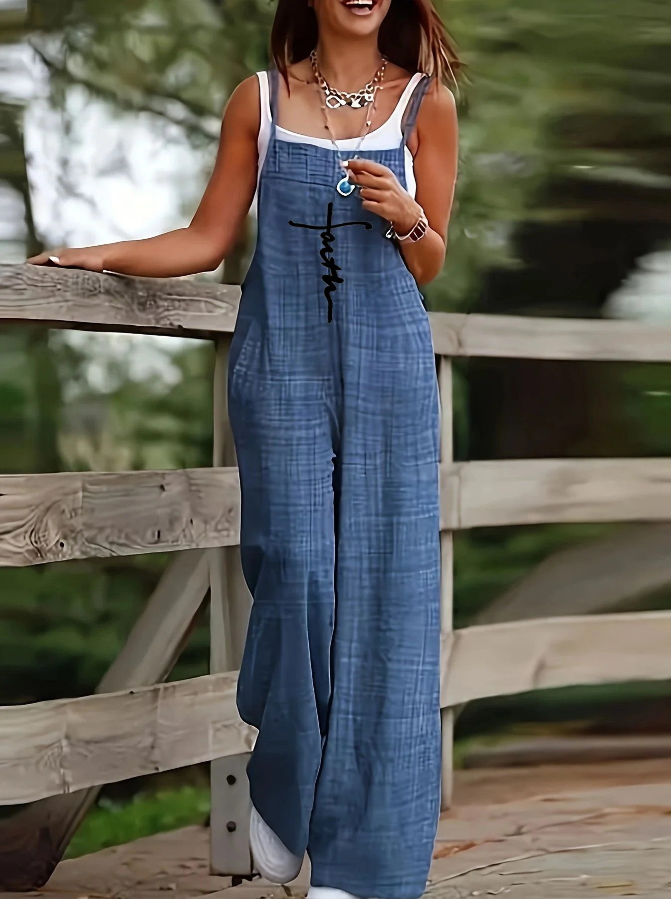 Women\'s Sleeveless Jumpsuit with Suspender Loose Casual Pocket Monochromatic Summer