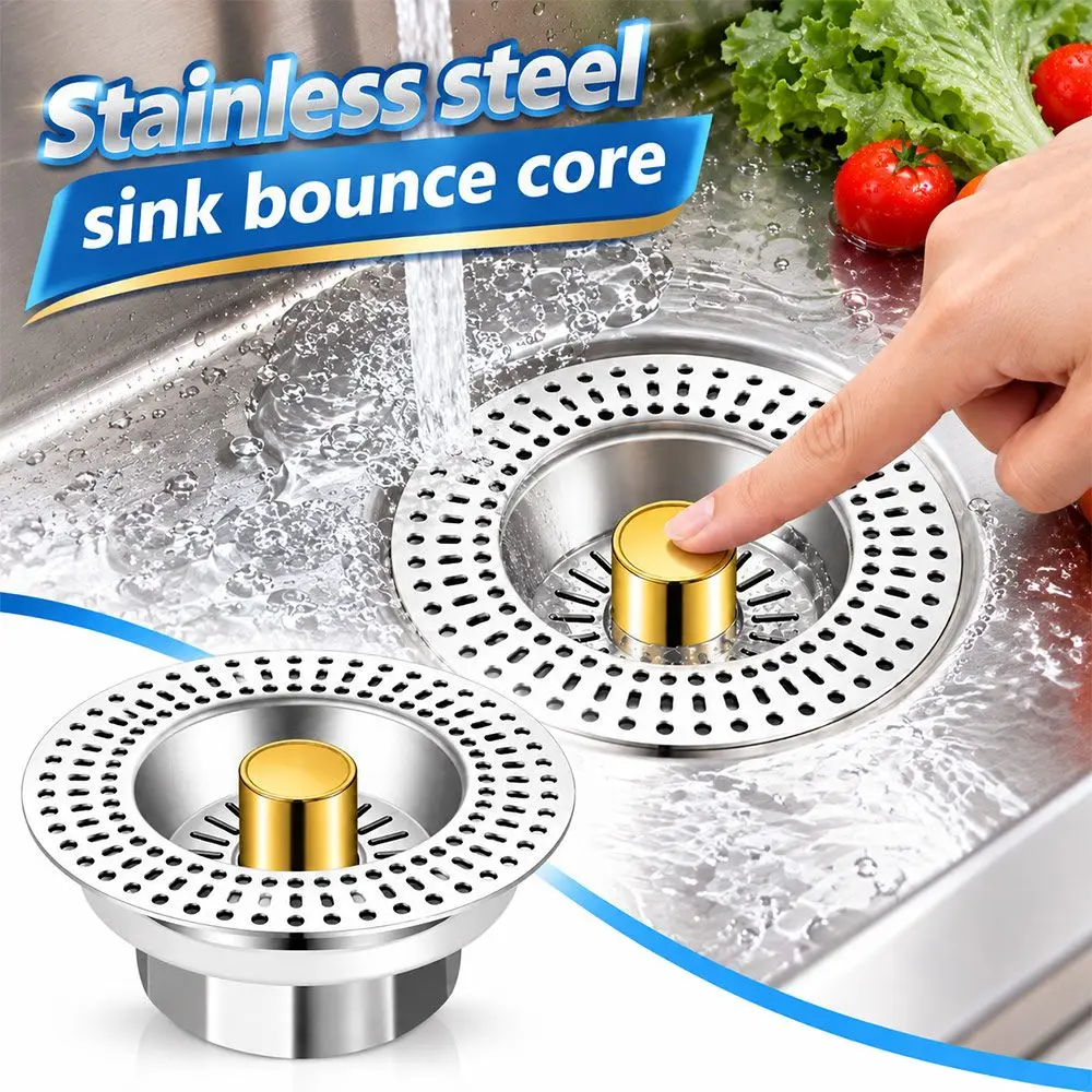 Stainless Steel Kitchen Sink Drain Strainer Anti-Odor Anti-Insect Drain Filter Basket Bounce Core Anti-Clog Sink Strainer