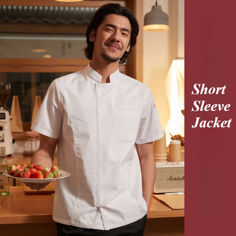 Veste de Chef à fermeture éclair pour hommes et femmes, uniforme de serveur de cuisine d'hôtel et de Restaurant à manches longues