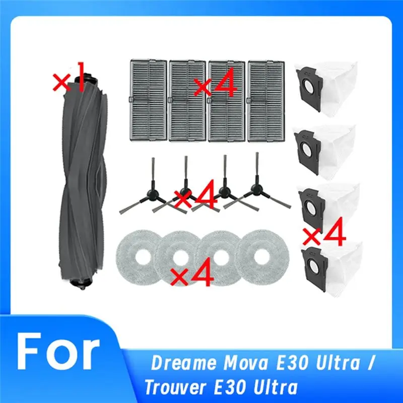 A01F-17 Pcs For Dreame Mova E30 Ultra / Trouver E30 Ultra Sweeping Robot Cleaner Parts Replacement Main Side Brush Mop Filter Se