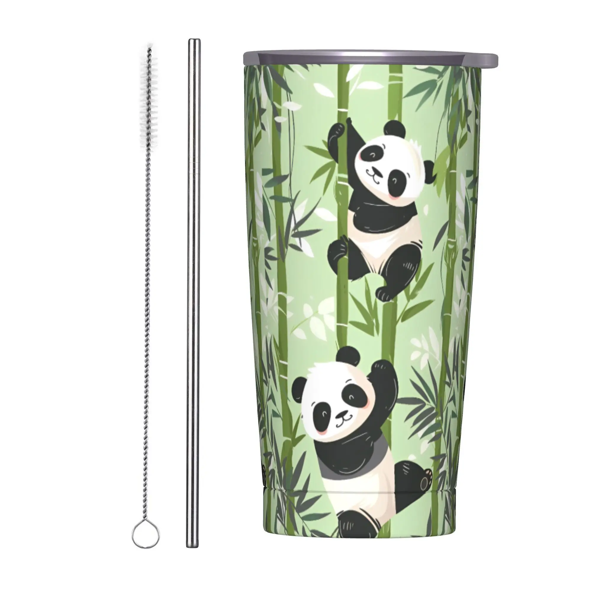 

Chinese Panda Stainless Steel Tumbler Beach Thermal Mug With Straws and Lid 20oz Mugs Cup Hot Drinks Water Bottle