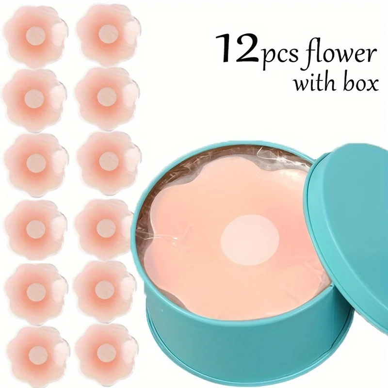 

12 силиконовых накладок на соски, многоразовые накладки-лепестки для невидимого бюстгальтера, наклейки для увеличения груди, самоклеящиеся подушечки для женщин.