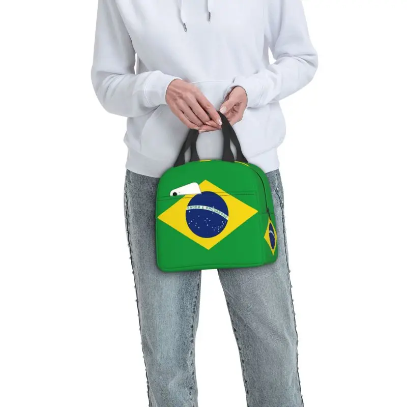 Brazil Flag Resuable Lunch Boxes Women Waterproof Cooler Thermal Food Insulated Lunch Bag School Children Student