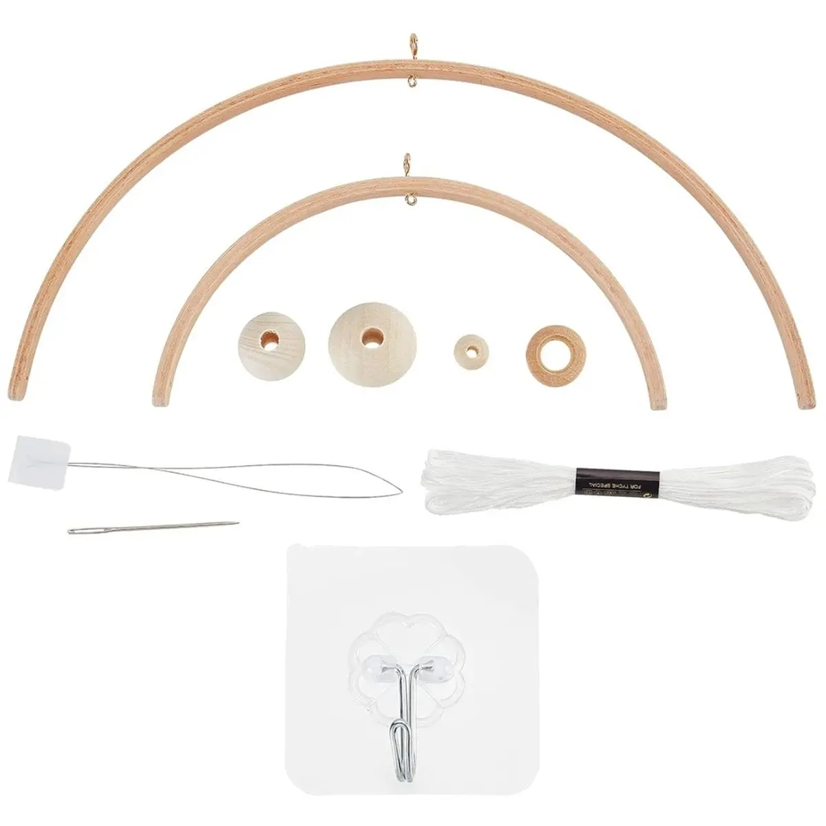 A50U Wooden Frame DIY Handmade Kit Crib Mobile Wind Chime Bed Wood Mobile Hanger Wooden Frame Ornaments Handmade, Semicircle