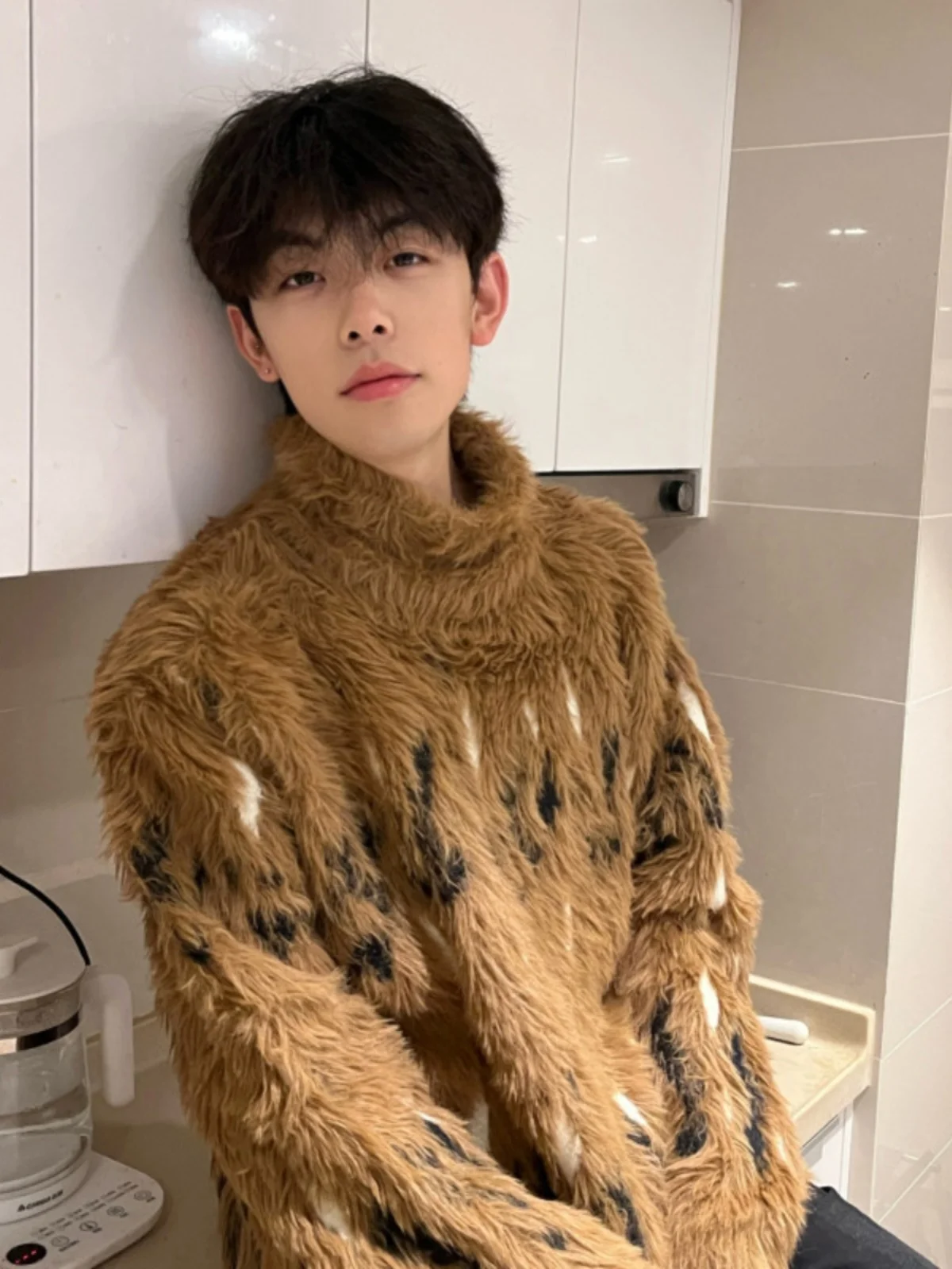 

Deep Brown High Collar Long Sve Men's Knitwear Autumn Winter Youth Casual Faion Island Design Outerwear Jaet