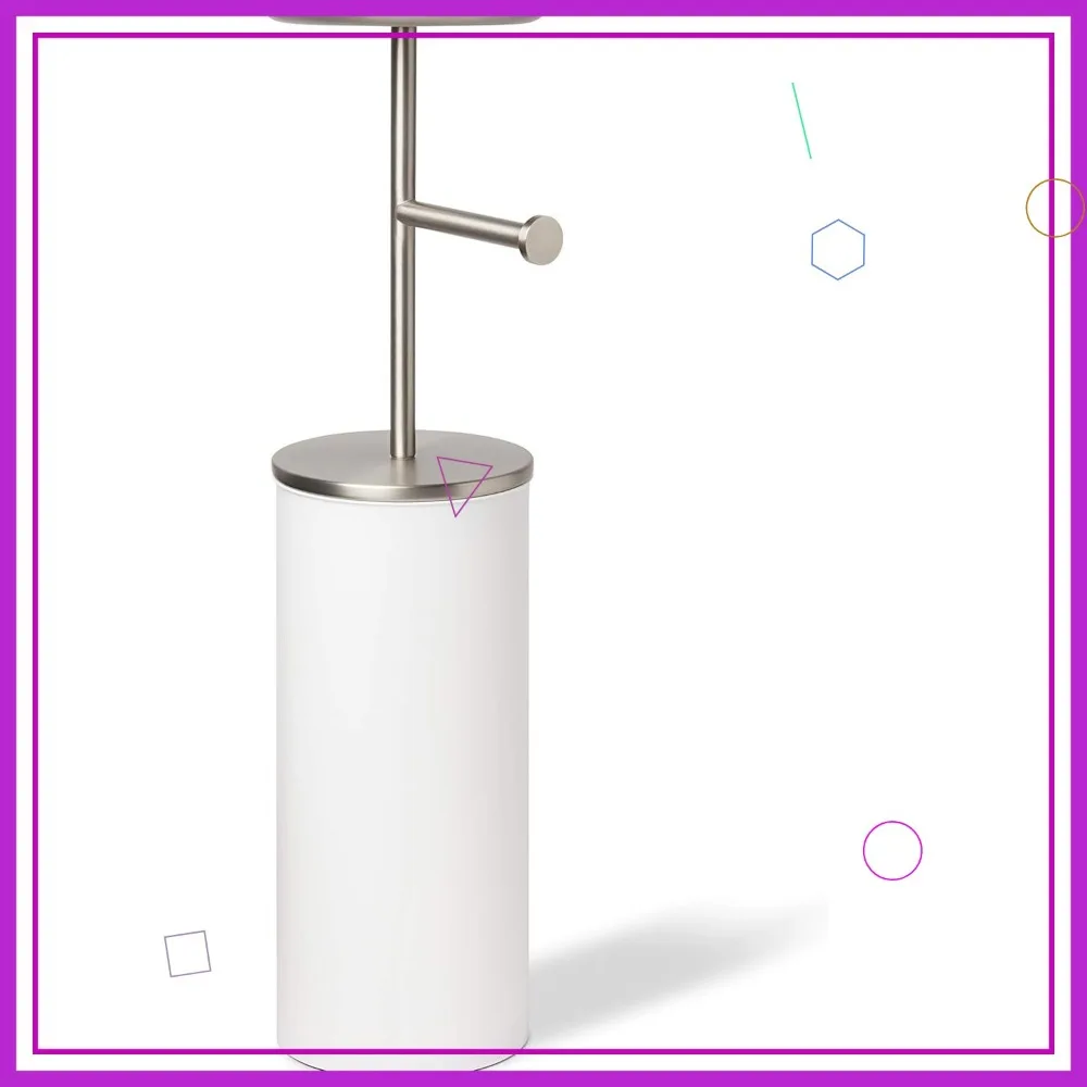 

Freestanding Toilet Paper Stand with Reserve, White/Nickel, Bathroom Storage