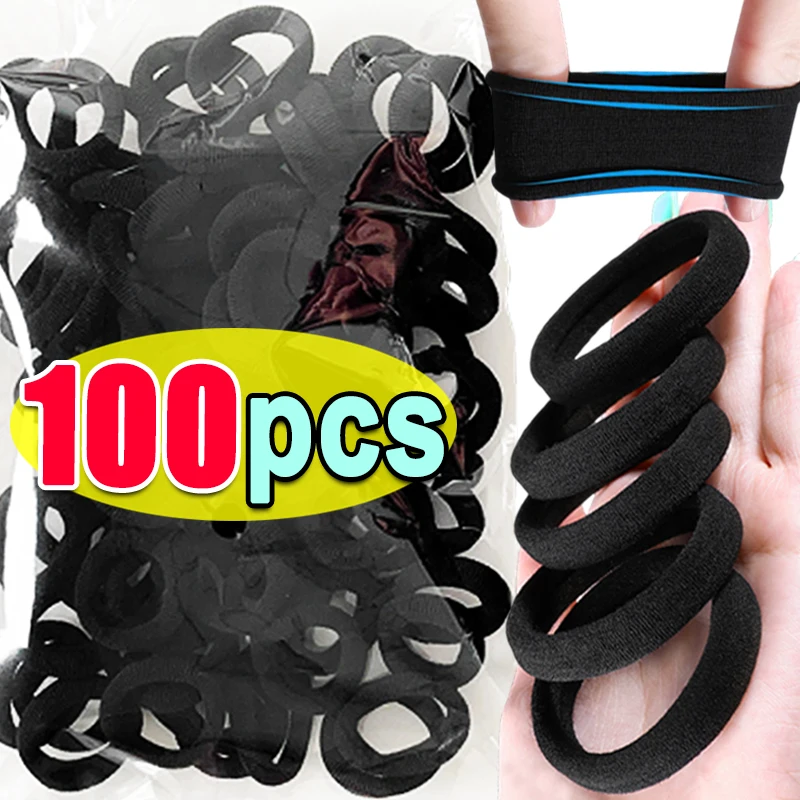 100pcs Black Basic Hair Bands Women Girls Simple High Elastic Headband Ties Rubber Ropes Scrunchies Ponytail Holders Accessories