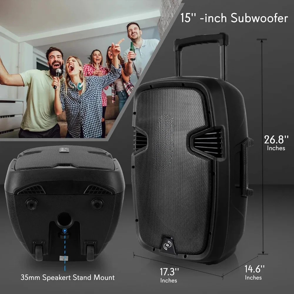 1600W Active Powered Bluetooth Compatible Speaker, Rechargeable Battery image 3