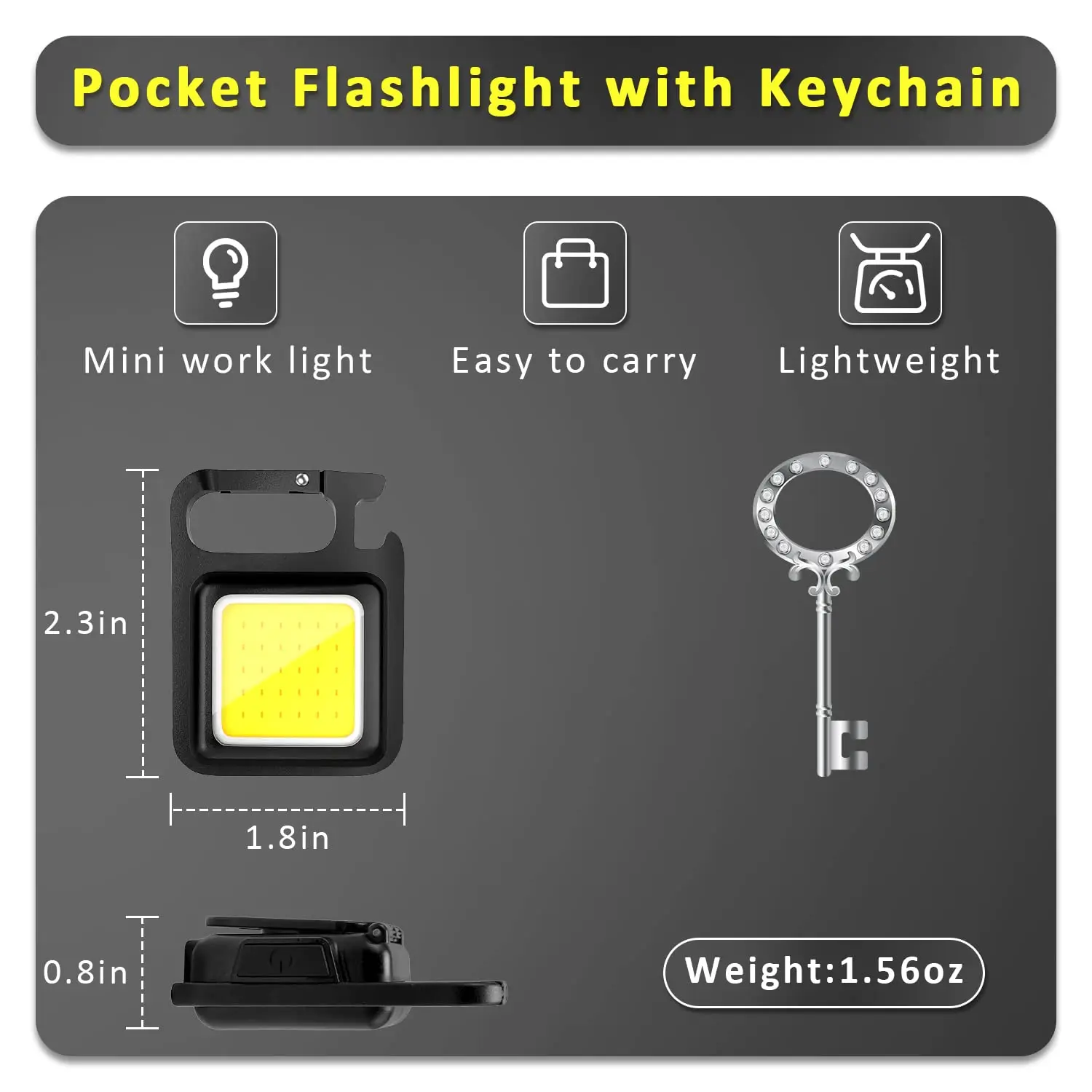Mini Keychain Flashlights COB Keychain Work Light with Folding Bracket Bottle Opener Emergency Light for Fishing Camping Walking