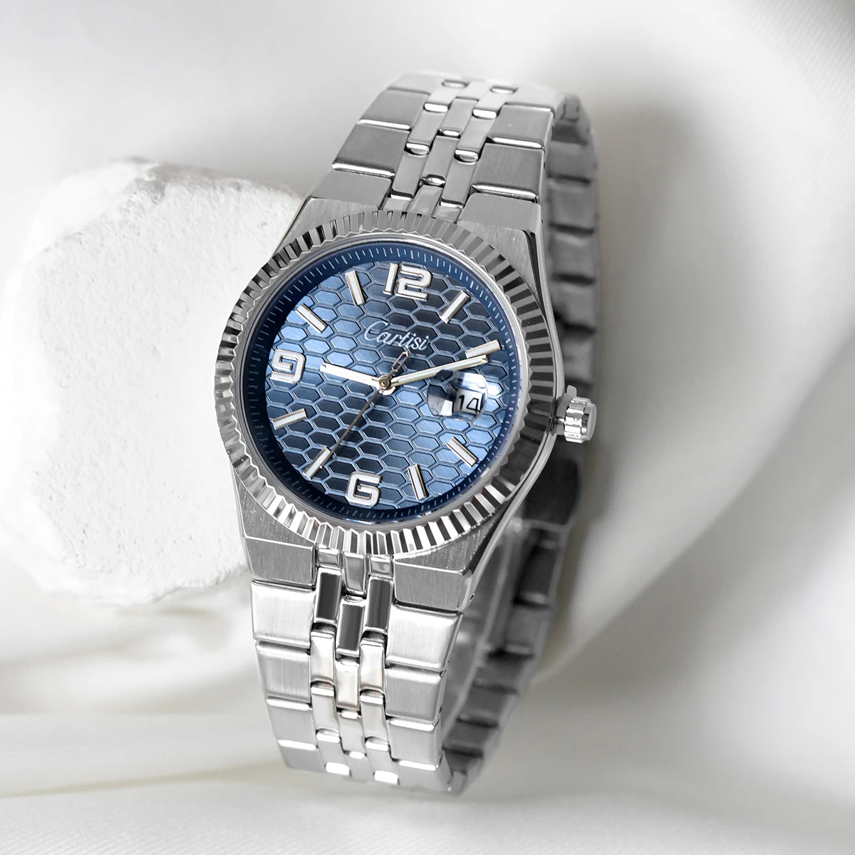 Hoge kwaliteit herenklok waterdicht datum man horloge roestvrij staal quartz herenhorloges mode honingraat wijzerplaat polshorloge reloj