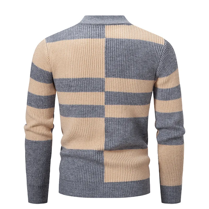 เสื้อสเวตเตอร์คอสูงกึ่งสีตัดกันย้อนยุคเรียบง่ายสําหรับชุดลําลองของผู้ชายเสื้อสเวตเตอร์ถักแกะเลียนแบบของผู้ชาย