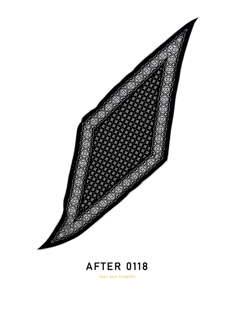 エレガントな黒白シルクスカーフ、ジャカードプリント、アシンメトリーな三角形、マルベリーシルク、オールシーズン使える多用途ファッションアクセサリー