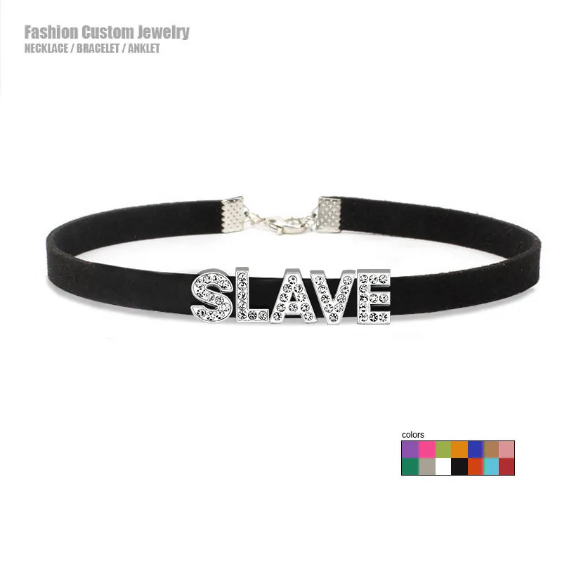 Sexy Hot Rhinestone Letters Slave Choker Necklace Women DIY Personalized Collar Chocker Cosplay Jewelry Gift