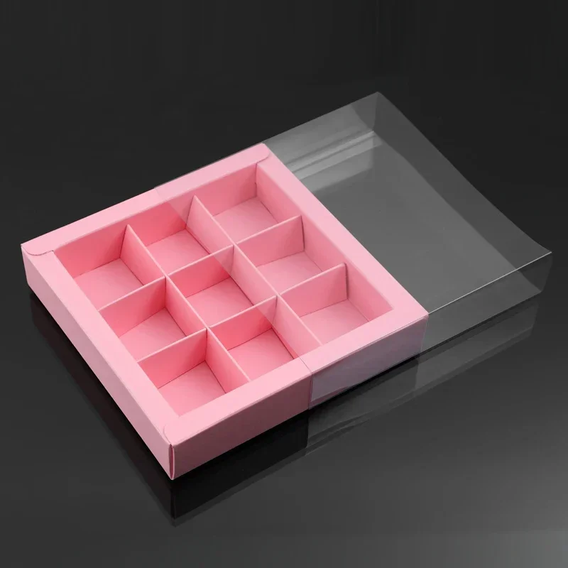 10Pcs 4/9 Grids Chocolate Macarons Mooncakes Packaging Box PVC Transparent Window Gift Box For Wedding Christmas Birthday Party