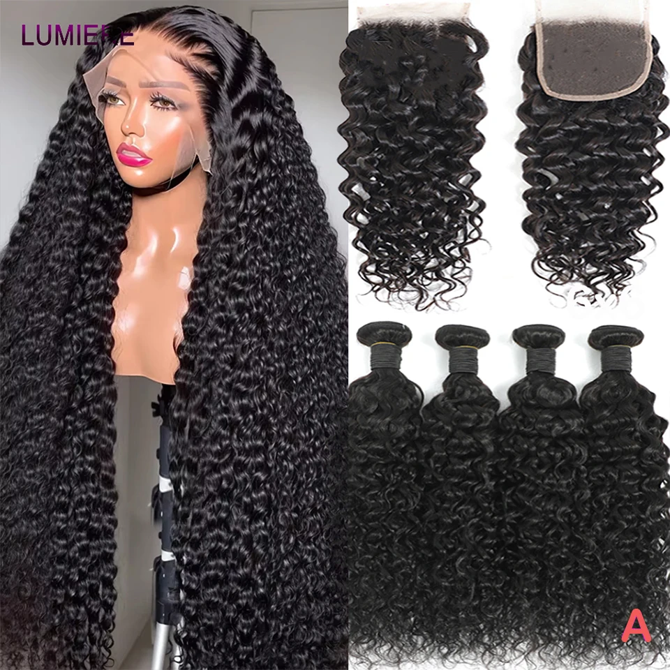 

Deep Water Curly Human Hair Bundle With Closure Frontal HD 100% Raw Indian Hair Lace Closure And Bundle Deal Human Hair Extensio