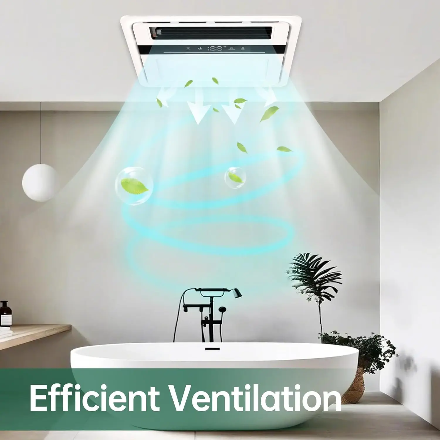 

Bathroom Exhaust Fan with Light and Heater, 4 in 1 Bathroom Fan with Heater, 1900W Heating Power, Remote Control