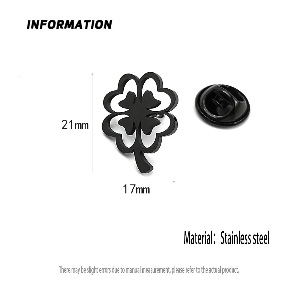 New four-leaf clover men's lapel pin, 316L stainless steel gold-plated badge, black brooch for suit accessories, gift for father - Image 5