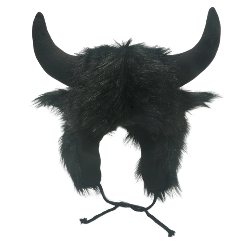 Role Play Cow Winter Hats Ear Protection Bomber Hat Windproof Horn Cap Cosplay Costume for Women Men Halloween Devil Beanies