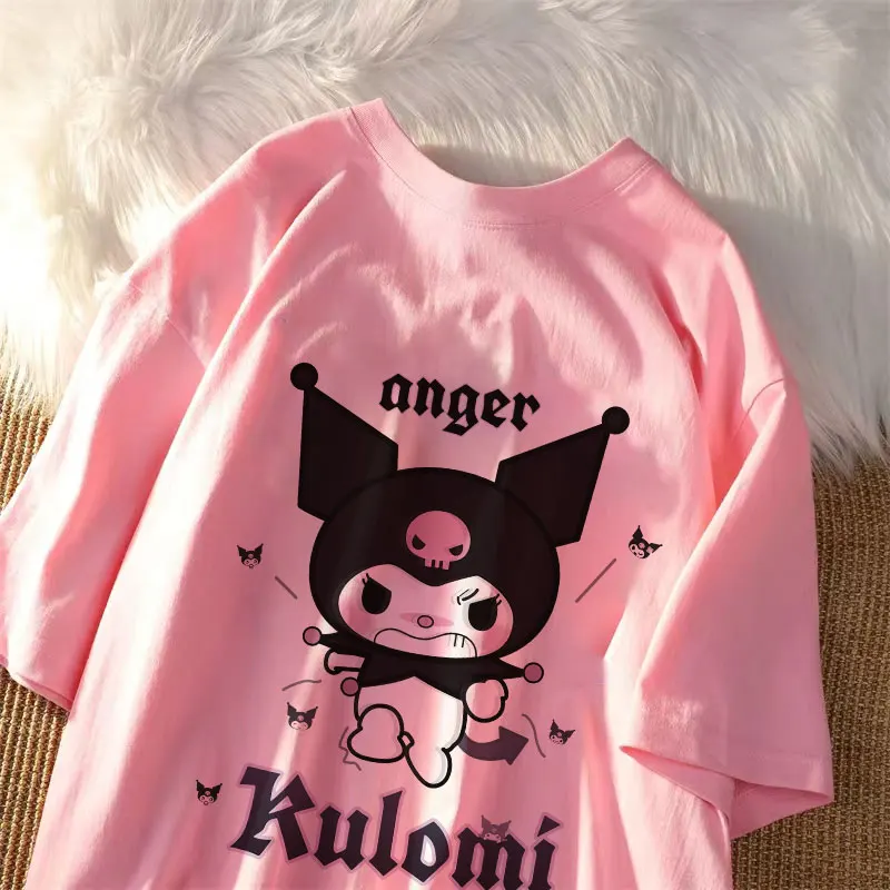 New Kuromi Cartoon Anger Woman T Shirt Sanrio Aesthetic Tee Clothing Letter Youth T-Shirts Personality Harajuku Short Sleeved