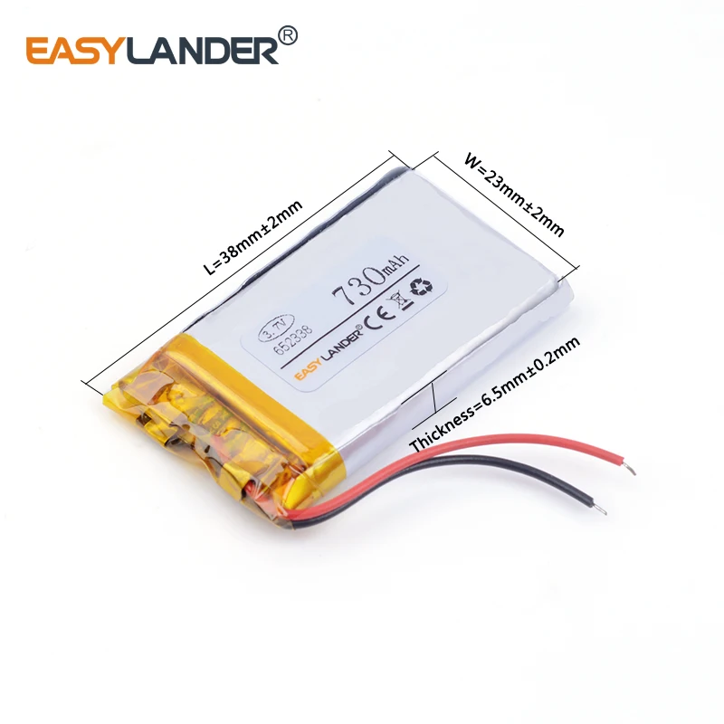 652338 730mAh 3.7V lithium Li ion polymer rechargeable battery For MP3 MP4 GPS Bluetooth small stereo bluetooth GPS