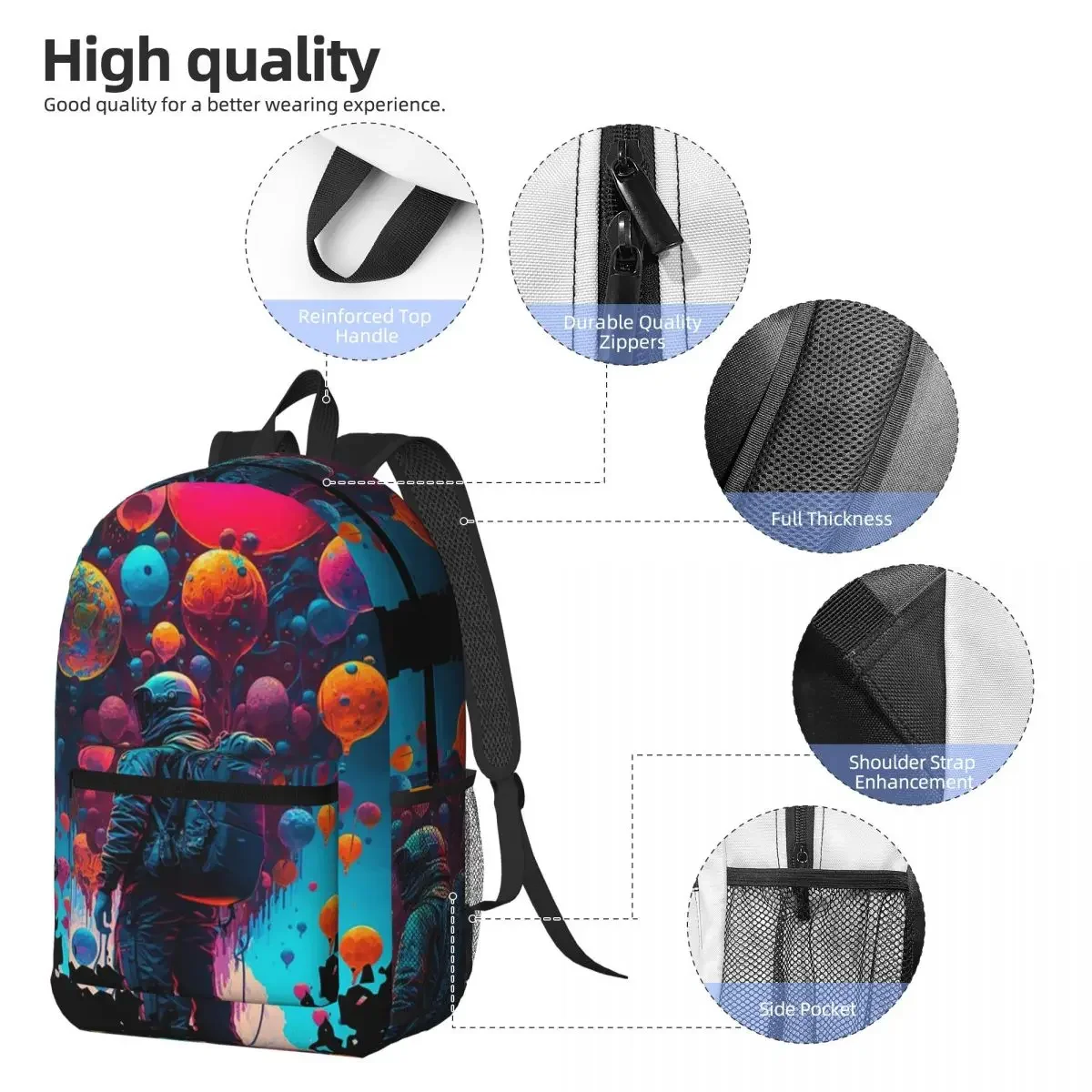 Astronaut Walking In Space Graffiti Backpack Daypack Large Capacity Children BookBag School Bag Shoulder Bags for Men Women
