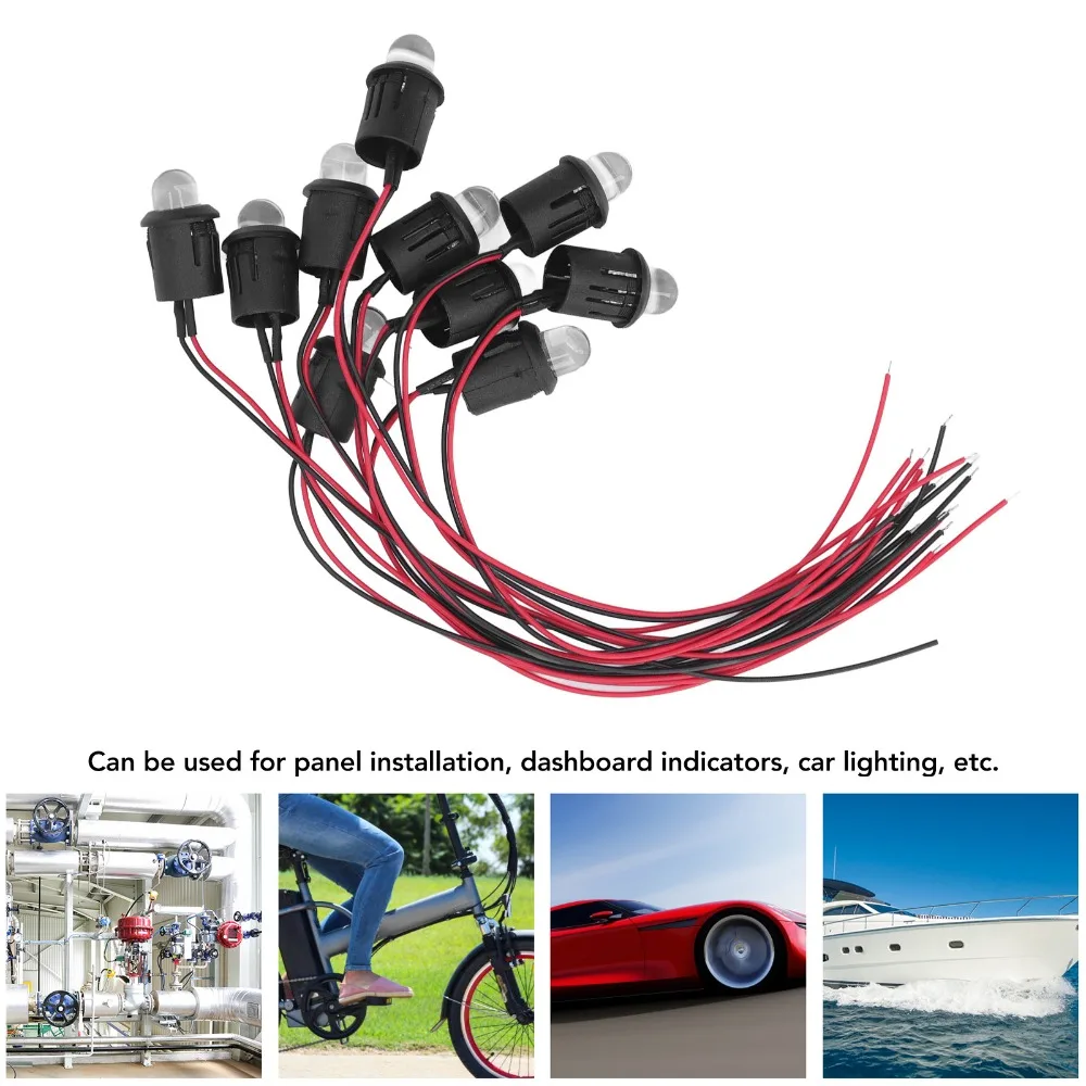 Ampoule LED 12V, 10mm, 10 pièces, ampoule claire à l'eau, indicateur de lumière pilote, Diodes électroluminescentes précâblées, décoration de la maison, bricolage