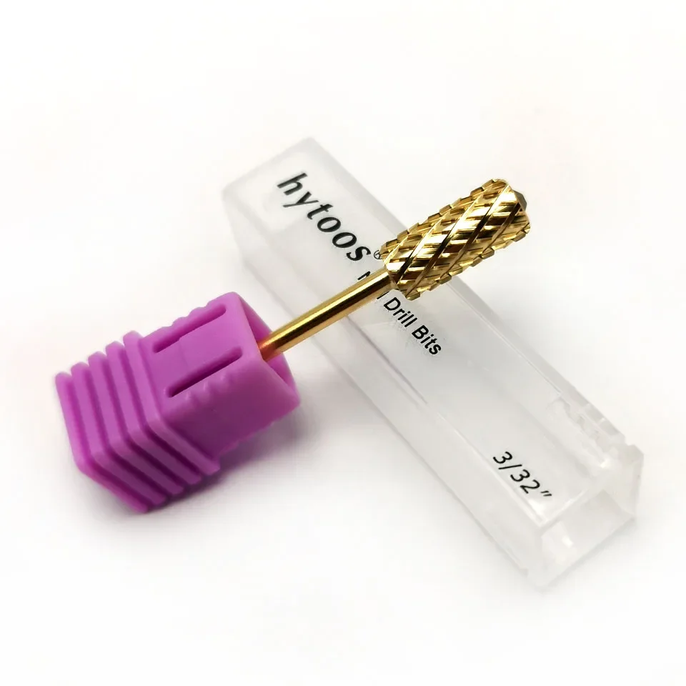 HYTOOS-لقم أسطوانية أكبر كريستال ، لقمة مثقاب للأظافر من الكربيد ، ملحقات نتوءات مانيكير كهربائية ، إزالة جل ، 3 ، 32 ، لون ذهبي ، 4XC