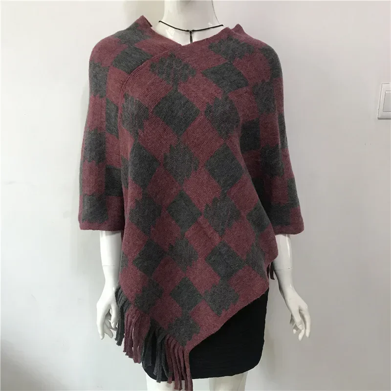 Spring Autumn New National Style Cloak Air Conditioning Shawl Imitation Cashmere Scarf Female Plaid Lady Cloak Khaki