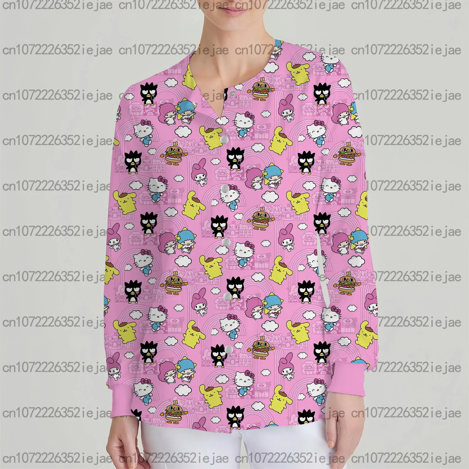 ملابس نسائية كاجوال للرضاعة من سلسلة سانريو هيلوكيتي كارتونية مطبوعة سترة بلوري سترة صوفية معطف طبي للأسنان