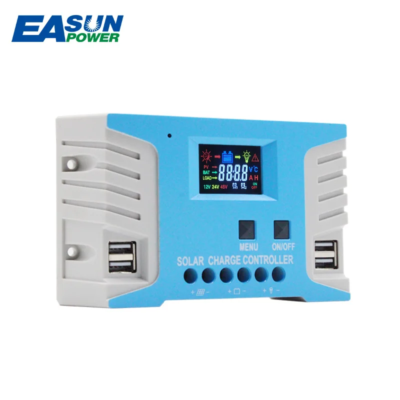Easun Power Solar Charger Controller PWM 10-60 Amp 12V/24V Auto LCD Screen Intelligent Control Temp. Compensation Short Circuit