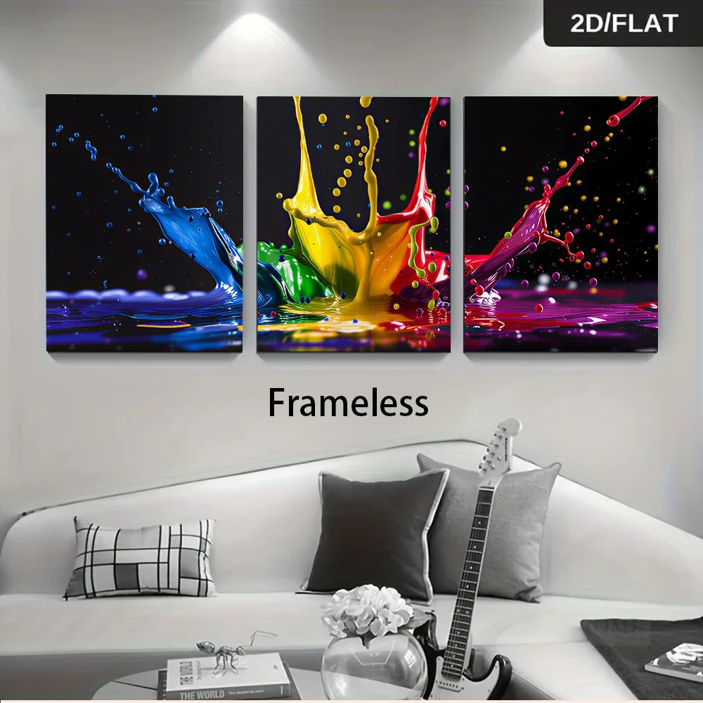 Multiple sizes 3pc frameless Canvas Painting One set of modern abstract ink splash art triptych frameless decorative paintings f