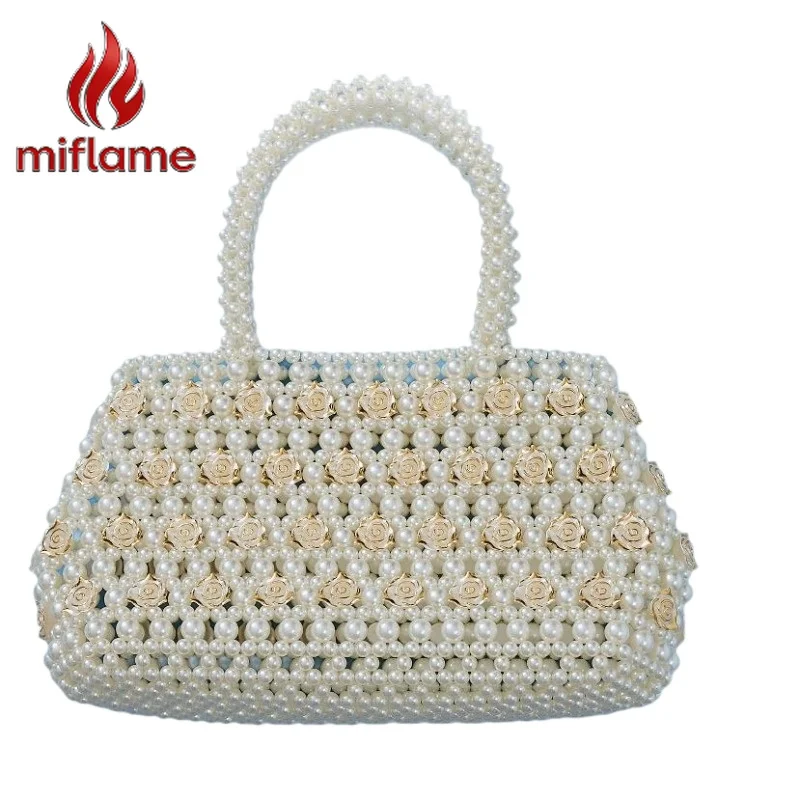 

Handmade Beaded Pearl Bag Flower Tote Handbag Evening Party Wedding Gift Shoulder Purse Vintage