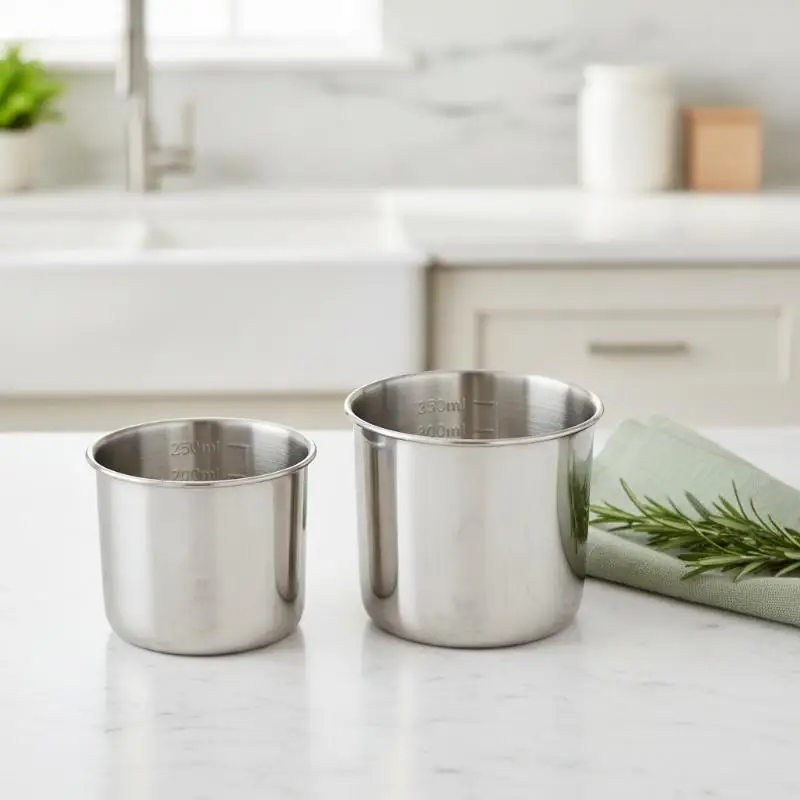 Household 250/350ML 304 Stainless Steel Measuring Cup Rustproof Anti-fall Rice Container Cups With Scale Measuring Holder Bar