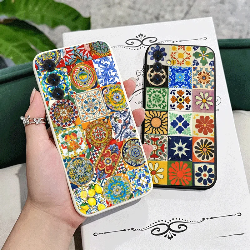 Italian Sicilian Style Floral Pattern Soft Phone Case For Samsung A17 A16 A15 A14 A13 A57 A56 A55 A54 A53 A37 A26 A25 A24 A23 A3