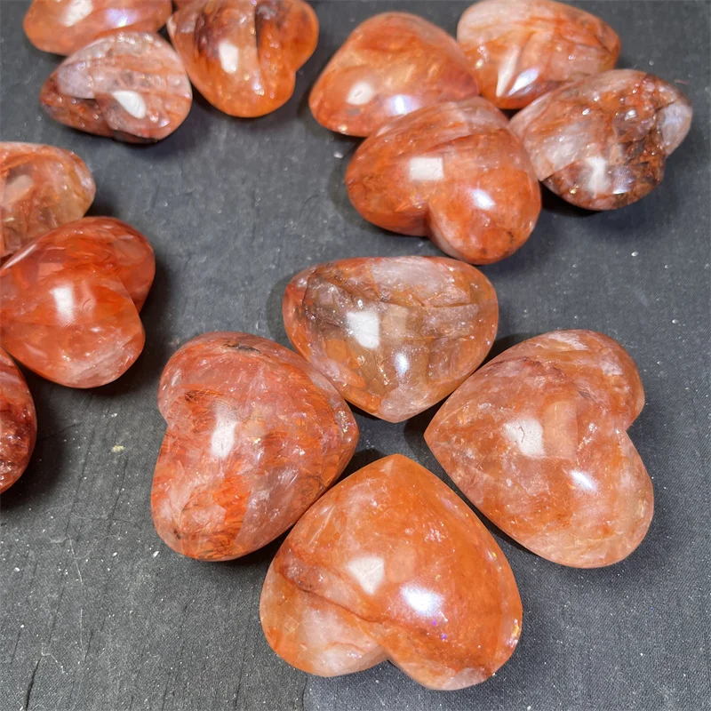 Wholesale High Quality Red Fire Quartz Heart Red Hematoid Heart Shape Crystal Gemstone For Healing