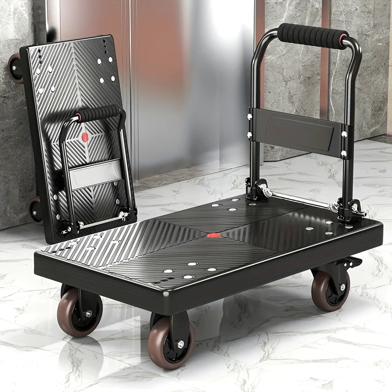 Platform trolley，880Pound Heavy Capacity Platform Trolley360Degree Rotating Wheel Foldable Steel Push Trolley