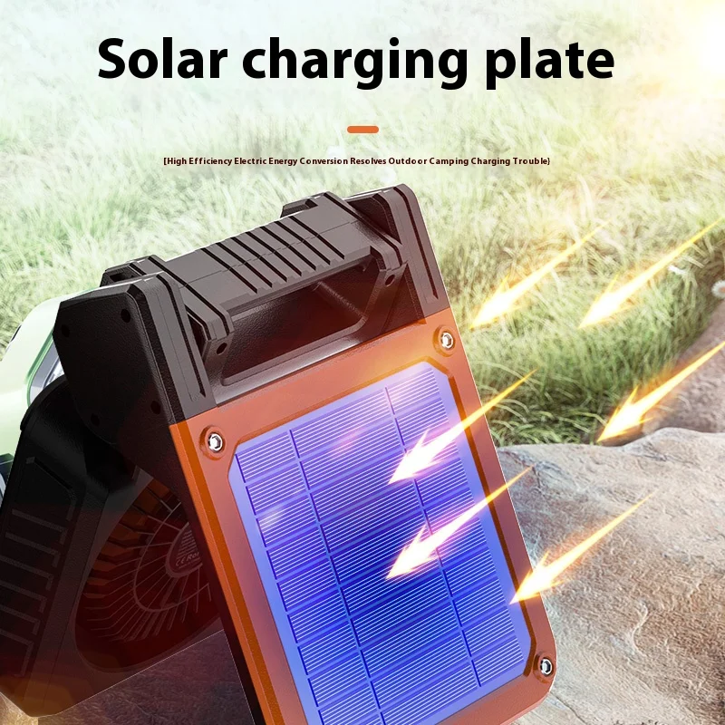2026 New Upgrade Solar Power Portable Fan Rechargeable Emergency Lighting Lamp Outdoor Camping Fishing Hangable Electric Fans Te