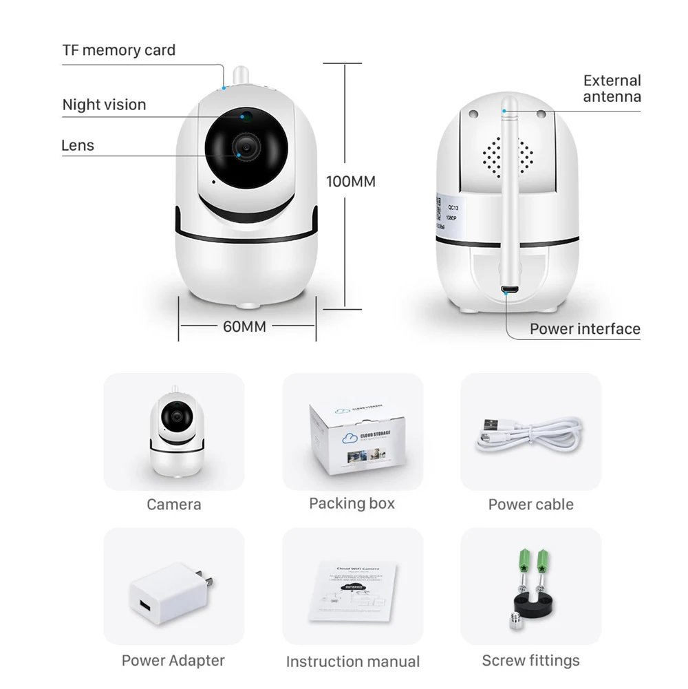 VIDEOTEK Tuya Smart Life IP WiFi Camera Wireless Intelligent Auto Tracking Home Security Surveillance CCTV Baby Camera Monitor
