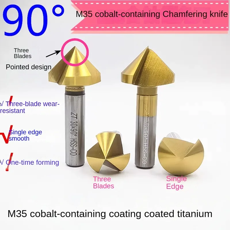 90 °   afschuinmes met rechte handgreep HSS-Co titanium plating, 1F, 3F, scherpe hoek, boren en afschuinen geïntegreerd 6 8 10 16