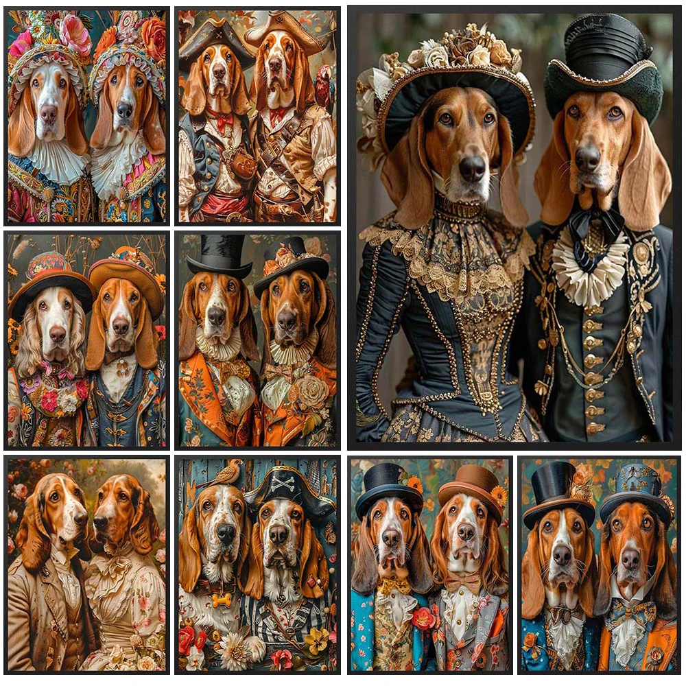 

Vintage Dog Couples Portrait Funny Animals Posters Wall Pictures For Living Room Nordic Poster Wall Art Canvas Painting Unframed