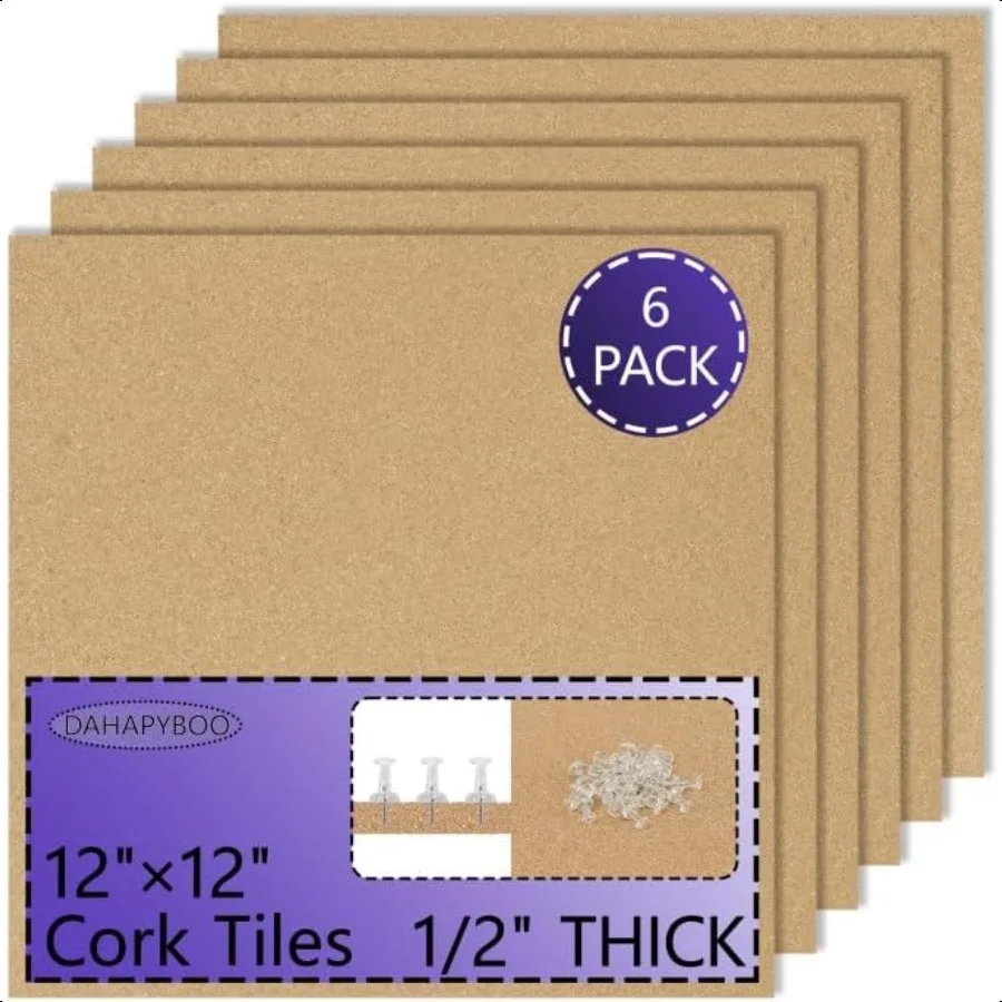 لوحة الفلين لوحة الإعلانات 12x121 2 "سميكة لوحة الفلين البلاط 6 حزمة ذاتية اللصق لوحة دبوس مربعة صغيرة للجدران لوحات الفلين ل