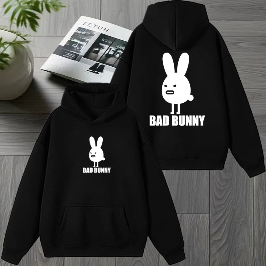 

High Quality New Bad Bunny harajuku Double Sided Graphics Sweatshirt Men women fashion Y2k pullover Unisex Fleece Casual Hoodie