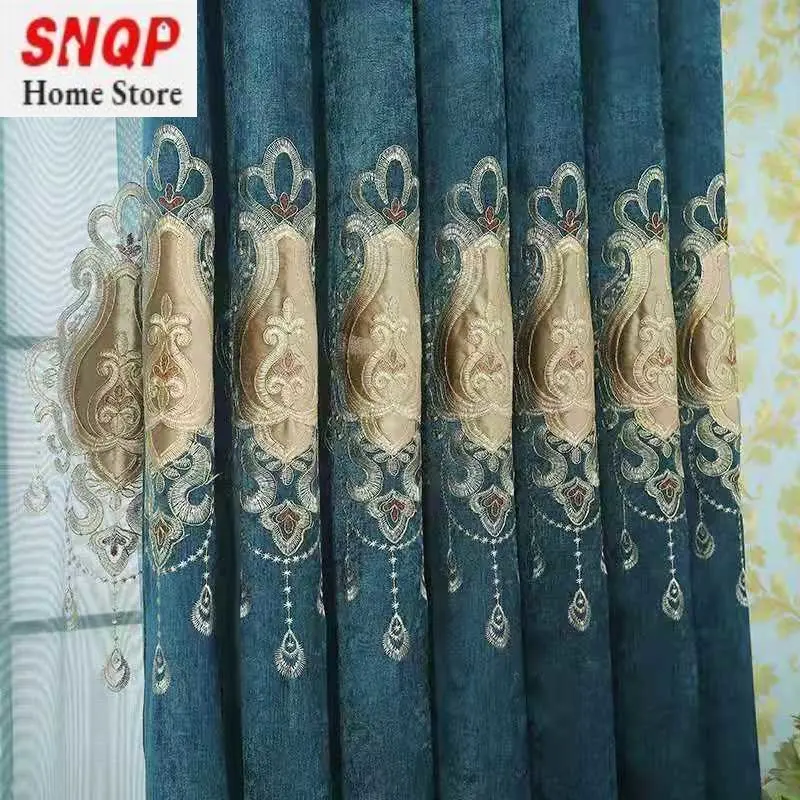 

Water drop chenille embroidered curtains thickened full blackout living room dining room bedroom balcony window screen