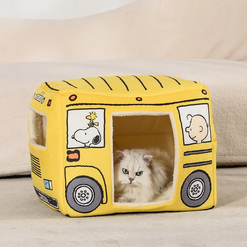 

Peanuts Cat Nest Kennel Cartoon Pet Waterloo Charlie Snoopy Bus Pet Sleeping Pad Cat Nest Cute Small Dog Kennel Gift Foldable
