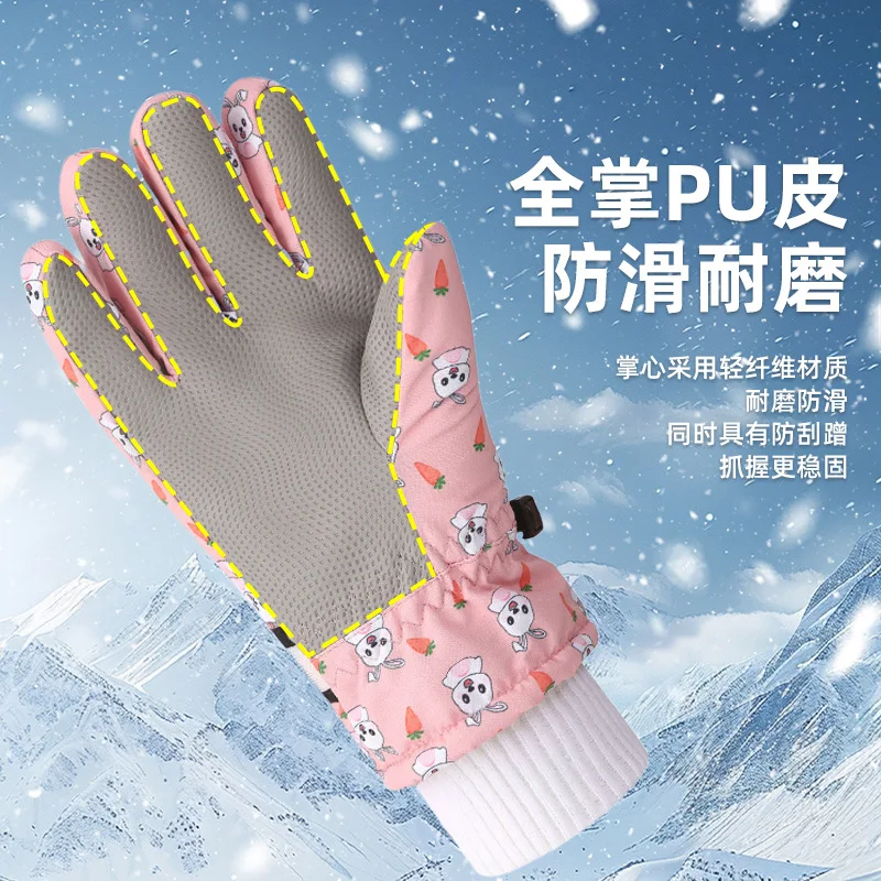 Winter Warme Ski Handschuhe Für Kinder Cartoon Graffiti Plüsch Touchscreen Handschuhe Radfahren Reiten Wasserdichte Fäustlinge Ski Zubehör