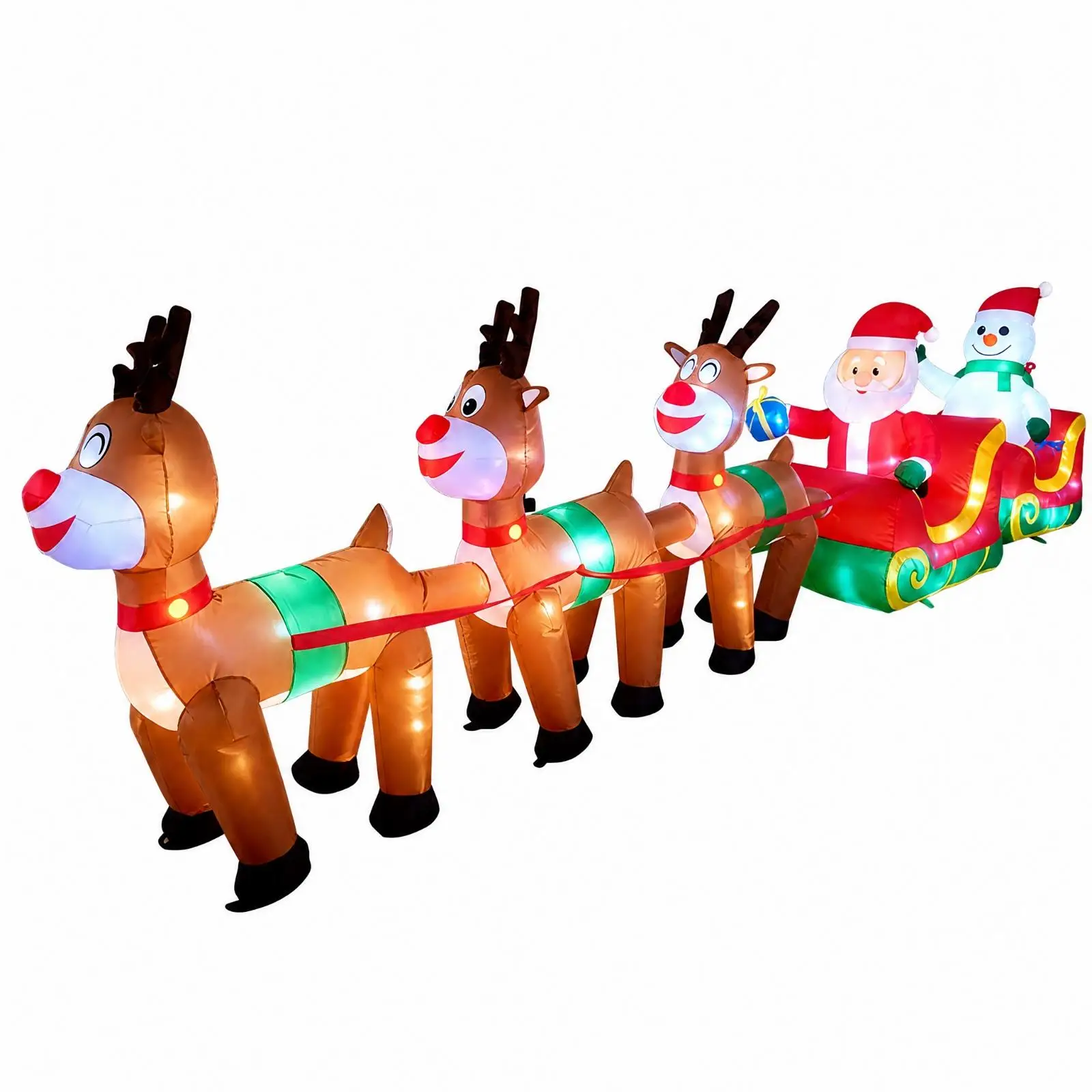 Large Inflatable Christmas Santa Sleigh with Reindeer and Snowman for Outdoor Yard Decoration Holiday Party Airblown Display